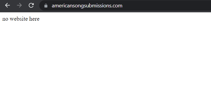 American Song Contest submission website showing "no website here."